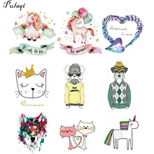 Pulaqi Cartoon Unicorn Kitten Patches Heat Transfer Stickers For T-shirt Dresses A-level Washable DIY Clothing Decoration D 2024 - buy cheap