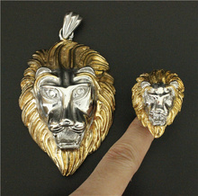 Par de pingentes grandes de leão cor prata, grande pingente de leão dourado 316l com anel de corrente grossa 2024 - compre barato