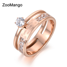 ZooMango Clear CZ Crystal Setting Rose Gold Color Wedding Rings Jewelry Stainless Steel Rhinestone Engagement Ring Halka ZR18049 2024 - buy cheap