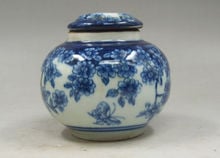 Chinese old Handmade painting flowers blue and white porcelain Tea caddy pot 6 2024 - buy cheap