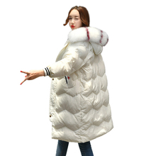 Зимняя женская куртка, новинка, паракс, натуральный меховой воротник, с капюшоном, толстый пуховик, Длинная женская модная повседневная Свободная куртка Z8 2024 - купить недорого