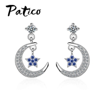 New Natural Design Moon&Star Pendant Earrings For Women 925 Sterling Silver Shinning CZ Drop Earrings Free Shipping 2024 - buy cheap