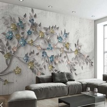 Papel de parede 3d vintage flor de ameixa, papel de parede 3d papel de parede mural para quarto mural de parede com decalques em relevo floral 2024 - compre barato