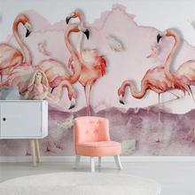 Wellyu papel de parede estilo nórdico pintado à mão flamingo rosa pena de fundo papel de parede mural personalizado grande papel de parede verde mural 2024 - compre barato