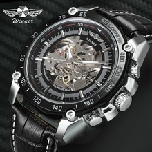 WINNER Fashion Dress Automatic Mechanical Mens Watches Top Brand Luxury Skeleton Dial Leather Strap Big Cass Business Wristwatch 2024 - buy cheap