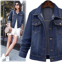 AISIYIFUSHI Women Outerwear and Jacket Coats Dark Blue Denim Jacket Oversize Cropped Jean Jacket Women Denim Jackets Plus Size 2024 - buy cheap