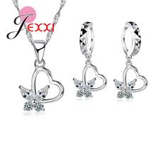 Gift Top Quality  Women Accessories Bridal 925 Sterling Silver Crystal Heart Butterfly Necklace Earrings Jewelry Set 2024 - buy cheap
