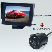 2 em 1 HD CCD Câmera de visão traseira + 4.3 "HD 800*480 Monitor Do Carro monitor de visão traseira do carro CCD câmera de estacionamento back up camera 2024 - compre barato