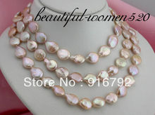 Wholesale free shipping >>>>>Long 50" 14mm nature pink coin freshwater pearl necklace 2024 - buy cheap