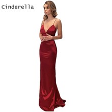 Cinderella Hot Dark Red Backless Spaghetti Straps Evening Gown Sleeveless Mermaid Silk Satin Evening Dresses Party Evening Dress 2024 - buy cheap