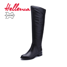 Hellenia-Botas hasta la rodilla de cuero auténtico de alta calidad para mujer, botines de terciopelo negro hechos a mano, a la moda, para primavera y otoño 2024 - compra barato