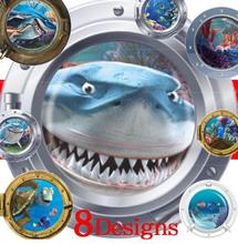 Subaquática peixe tubarão submarino vigias adesivos de parede para quartos de crianças decoração de casa decalques berçário animais arte mural 2024 - compre barato