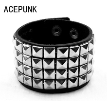 Wide Punk Rivet Leather Bracelets Rock 4 Rows Square Nails Wristband Adjustable Size Jewelry Bracelets & Bangle 2024 - buy cheap
