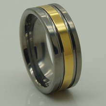 Anel de tungstênio para casamento, anel de tungstênio us14,5/largura 8mm com 2 tons de ouro e placa hi-tech à prova de arranhões 2024 - compre barato