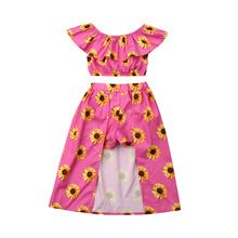 Conjunto de roupas para meninas de 1 a 6 anos, fantasia de girassol com babados, camiseta e saia de verão, roupas de flores 2024 - compre barato