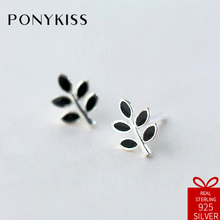 PONYKISS Trendy S925 Sterling Silver Chic Minimalist Black Leaf Plant Stud Earrings Women Jewelry Accessory Birthday Party Gift 2024 - buy cheap