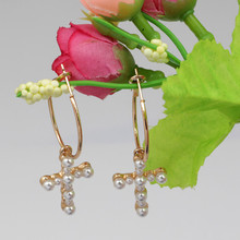 2021New Fashion Women's Cross Drop Earrings White Imitation Pearl Dangle Earrings Women's Brinco Elegant Gift Jewelry Wholesale 2024 - buy cheap
