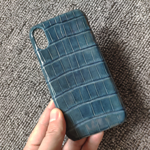 Capa de couro genuíno de crocodilo, capa natural brilhante de couro para iphone 6s 7 8 plus x xs max xr 11 12 pro capa de telefone duke azul 2024 - compre barato