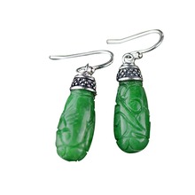 Retro Real 925 Sterling Silver Women Earrings Ethnic Burmese Jade Vintage Engraving Gift Drop Earrings For Women Fine Jewelry 2024 - buy cheap