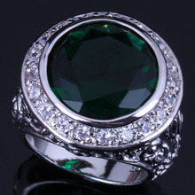 Unique Big Round Green Cubic Zirconia White CZ Silver Plated Ring V0564 2024 - buy cheap