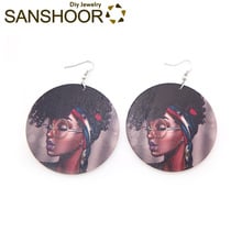 SANSHOOR Afro Drop Wooden Earrings Headwrap Woman Ethnic Style Flat Round Wood Dangler Jewelry Design for Black Female 1Pair 2024 - buy cheap