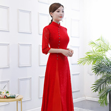 Ao Dai Long Cheongsam Fashion 2019 Chinese style Dress Spring Womens Lace Qipao Slim Party Dresses Lady Button Vestido S-3XL 2024 - buy cheap