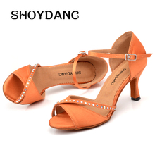 SHOYDANC-zapatos de Tango para mujer, calzado de baile latino, zapatos de salsa de tacón de 10cm/6cm, zapatos de baile de tacón alto para niña, color marrón satinado 2024 - compra barato