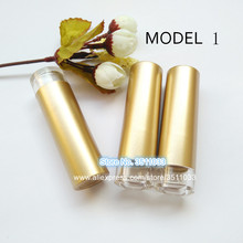 Tubo de lápiz labial vacío redondo dorado elegante de 12,1mm, botella bálsamo labial de plástico, Envase de bálsamo de labio cosmética de fondo transparente dorado 2024 - compra barato