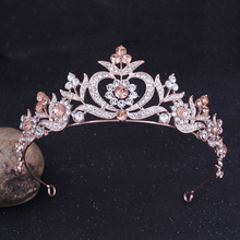 Rose Gold Crown Women Wedding Hair Accessories Bridal Tiara Baroque Headband Flower Leaf Head Jewelry Kids Rhinestone Headpiece 2024 - compre barato