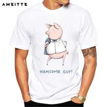 Divertido diseño de dibujos animados de cerdo camiseta de verano personalidad de los hombres personalizado impreso camiseta moda novedad camisetas ropa 2024 - compra barato