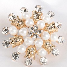 DHL Free Shipping Hot Selling Clear Crystal Diamante Wedding Bridal Brooch High Quality Imitation Pearl Flower Women Pins 2024 - buy cheap