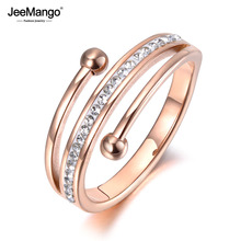 Jeemango na moda ouro rosa 3 camadas anéis de aniversário jóias mosaico de aço inoxidável strass argila anel de noivado jr19057 2024 - compre barato