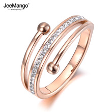 JeeMango Trendy Rose Gold Color 3 Layers Anniversary Ring Jewelry Stainless Steel Mosaic Rhinestone Clay Engagement Ring JR19057 2024 - buy cheap