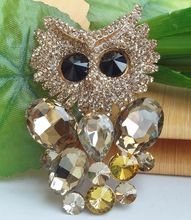 HelenaJewelry 2.56" Gold-tone Brown Rhinestone Crystal Owl Brooch Pin EE06510C2 2024 - buy cheap