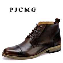 PJCMG New Spring/Autumn Black/Coffee Casual Pointed Toe Lace-Up Martin Male High Men's Cow Soft Leather Dress Boots For Men 2024 - buy cheap