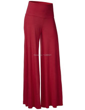 Calça feminina casual confortável, elástica e macia de malha com cintura alta e perna larga 2024 - compre barato