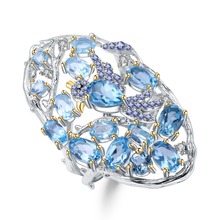 Женское кольцо gemb's BALLET, натуральное швейцарское кольцо из серебра 925 пробы с синим топазом, 6,12 карат, ручная работа, украшения для свадьбы 2022 - купить недорого