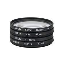 Набор фильтров Andoer для камеры 52 мм UV + CPL + Close-Up + 4 + Star 8-точечный макрофильтр для Nikon Canon Pentax Sony 2024 - купить недорого