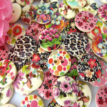 100pcs 5/8" Mixed 2-hole Printed Flower Bird Ladybug Pattern Wooden button Sewing Scrapbooking Crafts accessory 15mm buttons 2024 - buy cheap