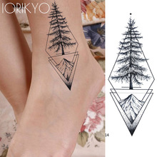 IORIKYO Black Geometric Temporary Tattoo Women Stickers Body Arm Waterproof Tatoos Pine Tree Hilltop Men Ankle Fake Tattoo Paste 2024 - buy cheap