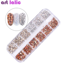 Strass ab de tamanhos mistos, 1440 pçs, para unhas, arte 3d, decoração, ouro rosa, prata, costas planas, arte de unha, diy 2024 - compre barato