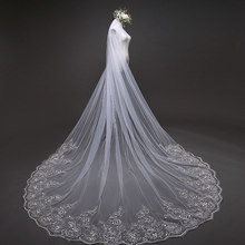 Romantic 4 M Wedding Veil Cathedral One Layer Lace Appliqued Long Bridal Veils With Comb Woman Marry Gifts 2019 New Accessories 2024 - buy cheap