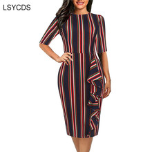 LSYCDS Spring Vintage Dress Women Stiped Casual Bodycon Sexy Ruffle Elegant Midi Club Party Pencil Dresses Vestidos De Festa 2024 - buy cheap