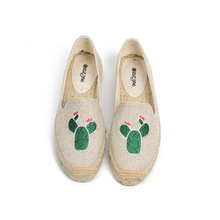 Dzym design original de cactos bordados, alpargatas femininas, loafer, linho, cachorro, espadrde lona 2024 - compre barato