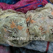 voile lace grass flowers leaf curtains wedding wholesale flower sticks golden with embroidery NET yarn colors 35cm widthe fabric 2024 - buy cheap