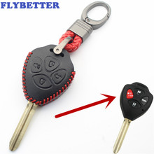Flybetter couro genuíno chaveiro 4 botão remoto chave caso capa para toyota camry/avalon/corolla/matriz/yaris (b) l332 2024 - compre barato