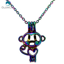 C70 Rainbow Color Heart Monkey bead cage Necklace Pendant Aroma Essential Oil Diffuser Locket Necklace 2024 - buy cheap