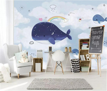 Decorative wallpaper Cartoon Sky Whale Background Wall 2024 - buy cheap