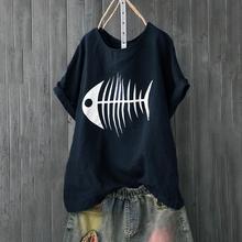 Женская футболка большого размера с коротким рукавом, летняя футболка в Корейском стиле с изображением рыбьей кости, женская футболка в стиле Харадзюку, Прямая поставка, 2019 2024 - купить недорого