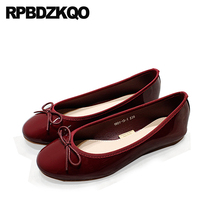 Ballet Women Flats Shoes With Little Cute Bowtie Patent Leather Ballerina Red Wine Kawaii Round Toe 2021 Green Bow Rubber Sole 2024 - buy cheap